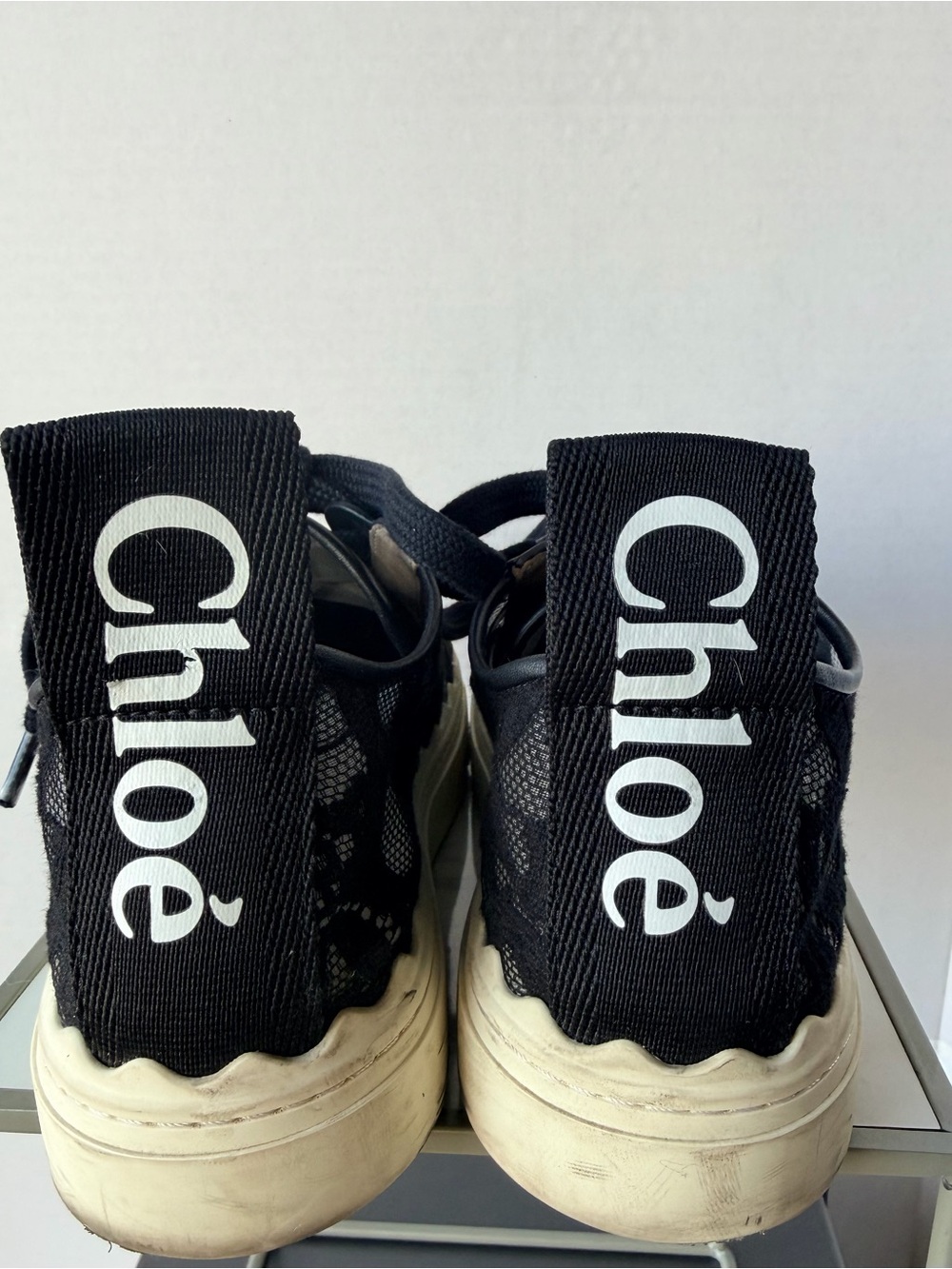 Chloé Black Lace-Overlay Platform Sneakers